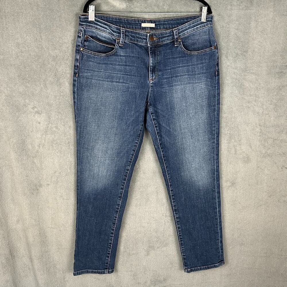 Eileen Fisher Jeans Womens 12 Blue Straight Stretch Medium Wash Pockets Denim